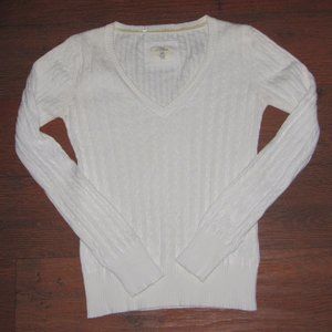 LOGG by H&M white size Eur Medium 100% cotton cable knit V-Neck Sweater